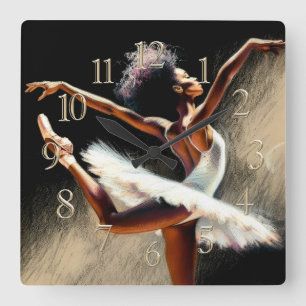 Reloj Cuadrado Dibujo de Pastel de bailarina de balanza negra