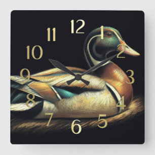 Reloj Cuadrado Dibujo de Pastel Pato de Caza Silbón