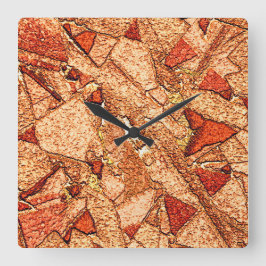 Reloj Cuadrado Dibujo de piedra volcánica pintado de naranja rojo