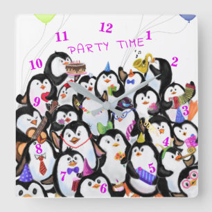 Reloj Cuadrado Dibujo del Personalizado del Fiesta de los pingüin