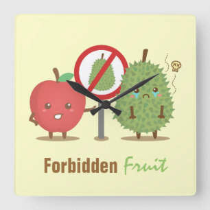 Reloj Cuadrado Dibujo divertido, Fruta prohibida, Manzana y Duria
