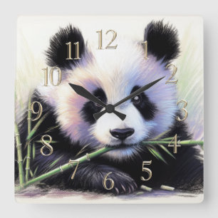 Reloj Cuadrado Dibujo Pastel de Panda Bear II