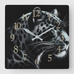 Reloj Cuadrado Dibujo Pastel duro Leopardo de nieve III