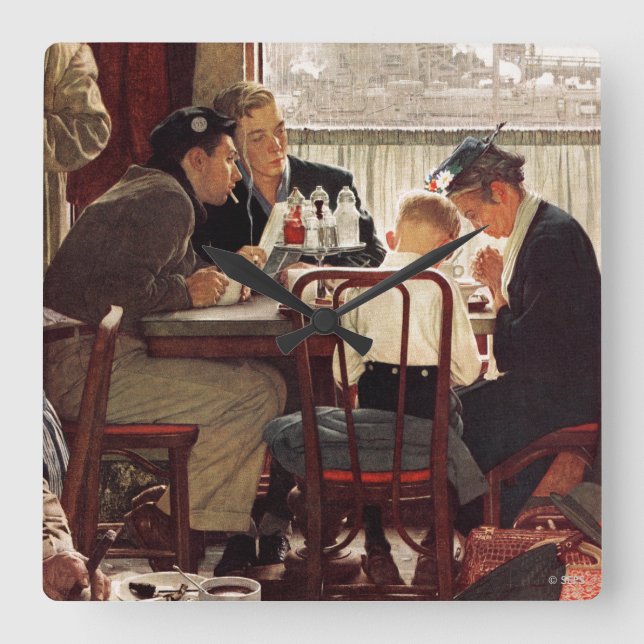 Reloj Cuadrado Diciendo gracia por Norman Rockwell (Anverso)