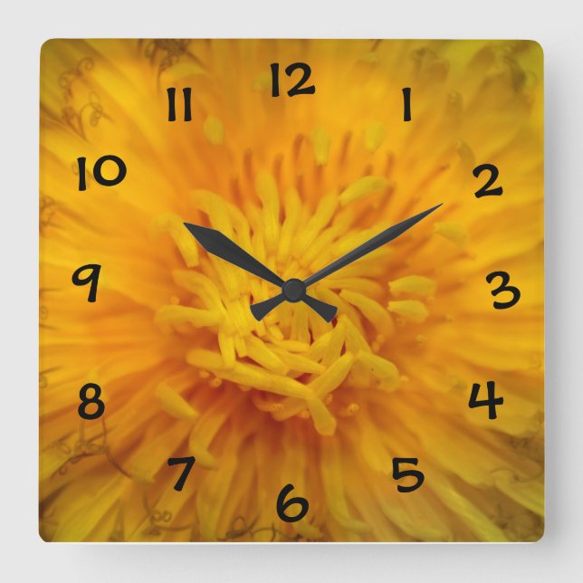 Reloj Cuadrado Diente de león amarillo (Anverso)