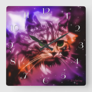 Reloj Cuadrado Digital Painting "Celestial Cat" Clock