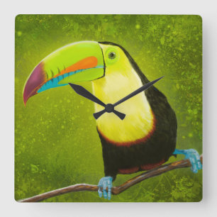 Reloj Cuadrado Digital Painting of a Tropical Jungle Toucan Bird