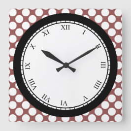 Reloj Cuadrado Dígitos romanos de polka de color blanco en cualqu