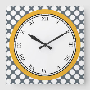 Reloj Cuadrado Dígitos romanos de polka de color blanco en cualqu