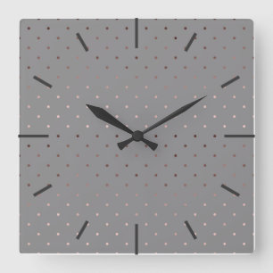 Reloj Cuadrado diminuto patrón de puntos de polka gris rosa dorad