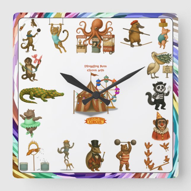 Reloj Cuadrado Dingaling Bros Circus acts (Anverso)