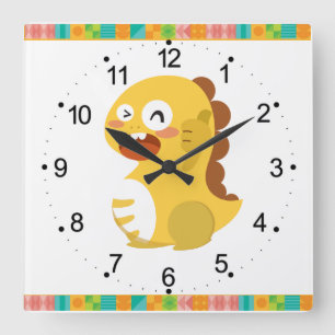 Reloj Cuadrado Dino Time to Teach Square Clock