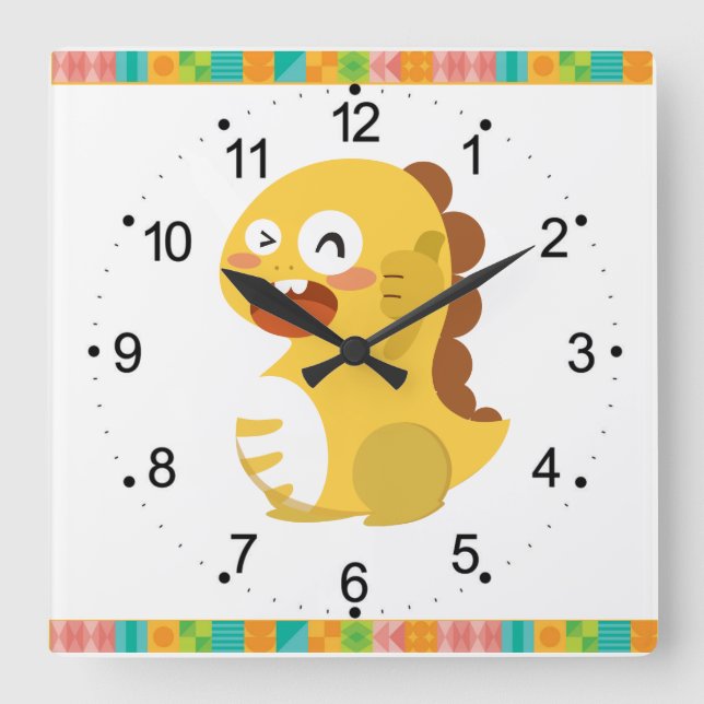 Reloj Cuadrado Dino Time to Teach Square Clock (Anverso)