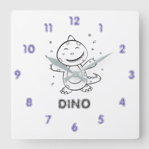 Reloj Cuadrado Dinosaurio - Animal de arte esbozado en blanco y n