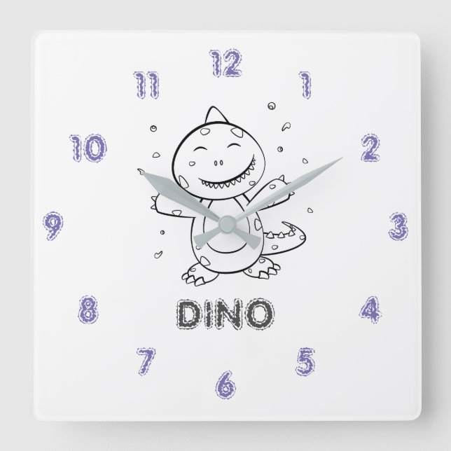 Reloj Cuadrado Dinosaurio - Animal de arte esbozado en blanco y n (Anverso)