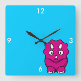 Reloj Cuadrado Dinosaurio de dibujos animados rosa lindo