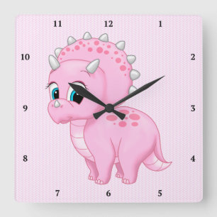 Reloj Cuadrado Dinosaurio lindo del Triceratops de los rosas