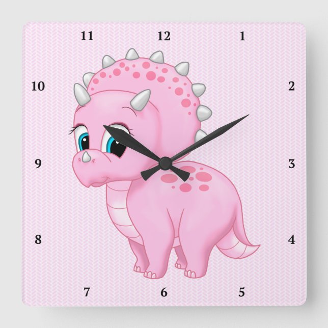 Reloj Cuadrado Dinosaurio lindo del Triceratops de los rosas (Anverso)