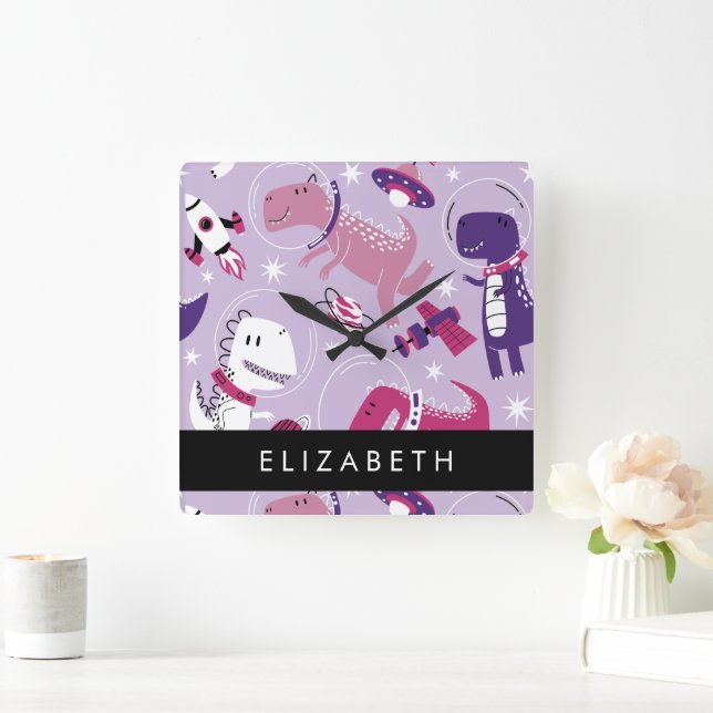 Reloj Cuadrado Dinosaurios Espaciales, Dinosaurios Cutos, Estrell (Hogar)