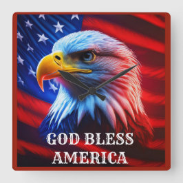Reloj Cuadrado Dios bendiga a Estados Unidos Bandera de Estados U