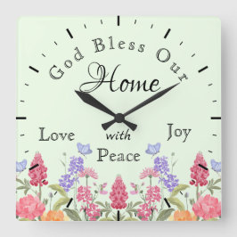 Reloj Cuadrado Dios bendiga a nuestro hogar Flores silvestres ver