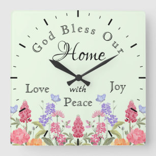 Reloj Cuadrado Dios bendiga a nuestro hogar Flores silvestres ver