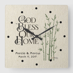 Reloj Cuadrado Dios bendiga nuestro hogar: Personalizado