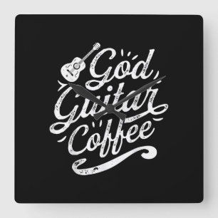 Reloj Cuadrado Dios Guitarra Coffee Music Lover Gracioso Cristian