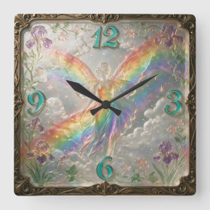 Reloj Cuadrado Diosa Iris del Arcoíris en Estilo Art Nouveau