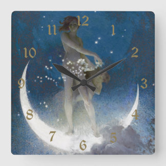 Reloj Cuadrado Diosa Luna en la Noche Espolvoreando Estrellas