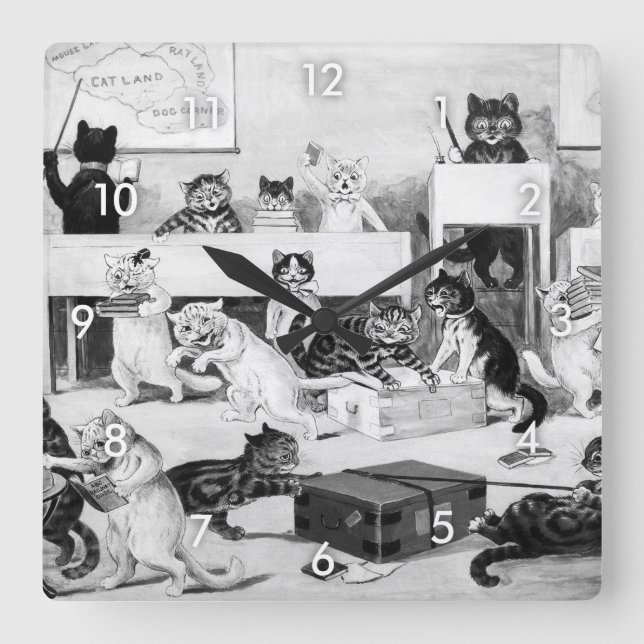Reloj Cuadrado Disciplina del aula de gatos, Louis Wain (Anverso)