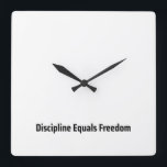 Reloj Cuadrado Discipline Equals Freedom Minimalist Typewriter<br><div class="desc">Own your time. This modern wall clock features sharp typewriter numerals and a central message reminding you that every second spent in discipline buys your freedom.</div>
