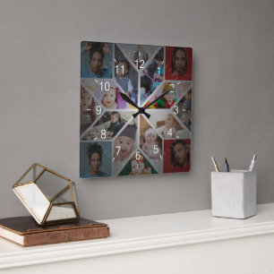 Reloj Cuadrado Diseña tu propio collage de 16 fotos