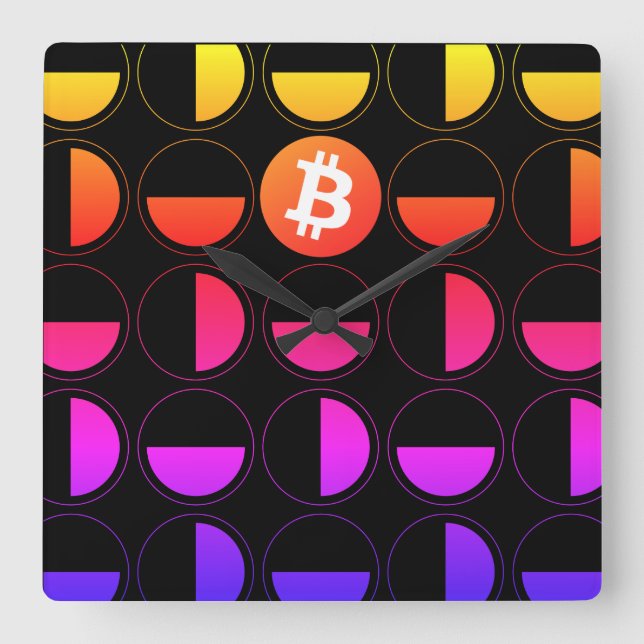 Reloj Cuadrado Diseñador de bitcoin (Anverso)