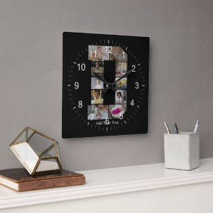 Reloj Cuadrado Diseñar su propia letra D Collage de fotos