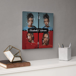Reloj Cuadrado Diseñar su propio Collage de fotos 4