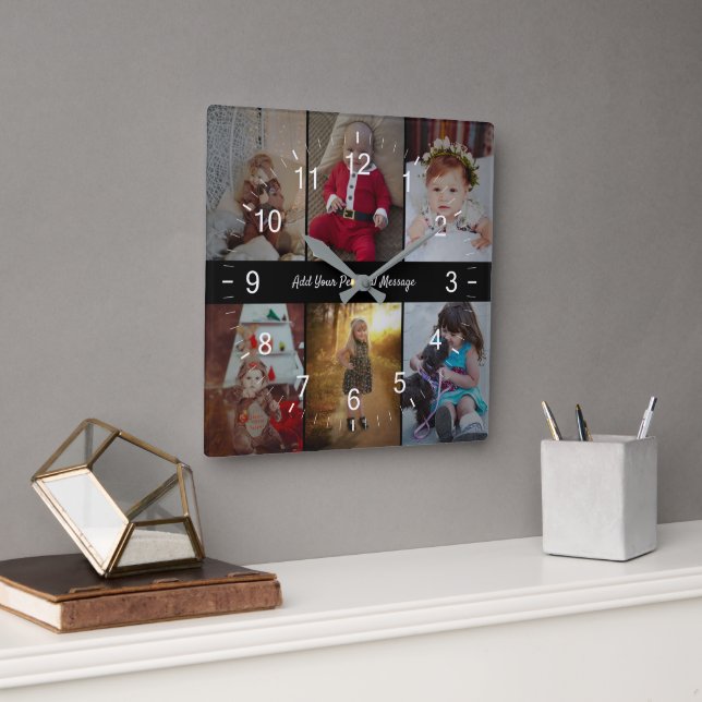 Reloj Cuadrado Diseñar su propio Collage de fotos de 6 (Oficina)