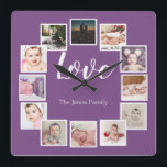 Reloj Cuadrado Diseñar un morado personalizado de 12 Collages de<br><div class="desc">12 Collage de fotos Personalizado de la plantilla de la pared reloj / Púrpura.. simplemente agrega tus propias fotografías y texto a este gran reloj de pared.. fácil de personalizar .. Reloj de plantilla de fotografía de personalizable de Ricaso - ideas de regalo perfectas</div>