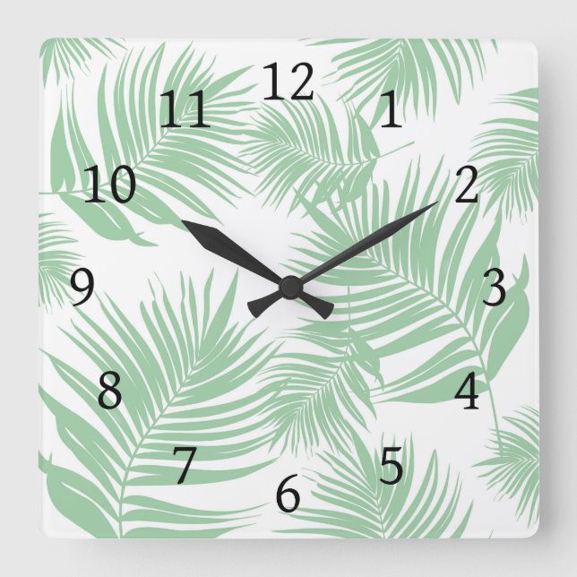 Reloj Cuadrado Diseño 165 hojas de palma verdes (Anverso)