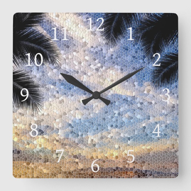 Reloj Cuadrado Diseño 28 azul mosaico (Anverso)
