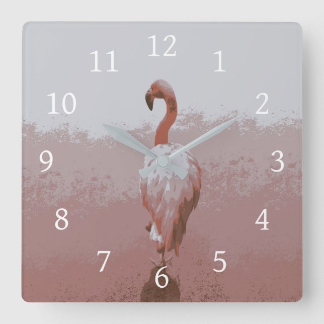 Reloj Cuadrado Diseño 60 flamingo bird (Anverso)