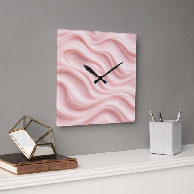 Reloj Cuadrado Diseño abstracto de crema rosa (Oficina)