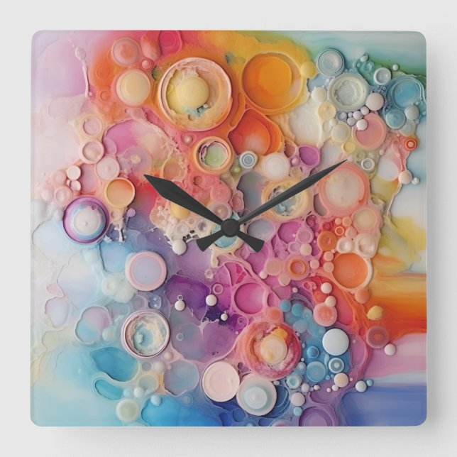 Reloj Cuadrado Diseño abstracto de las células de agudos líquidos (Anverso)