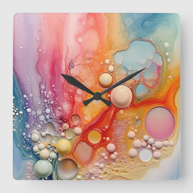 Reloj Cuadrado Diseño abstracto de las células de agudos líquidos (Anverso)