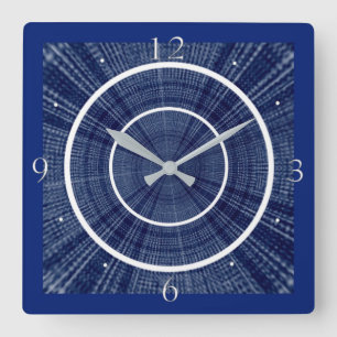 Reloj Cuadrado Diseño abstracto en blanco y azul de la marina
