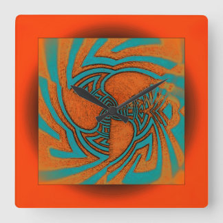 Reloj Cuadrado Diseño abstracto flotante en Naranja con Aqua