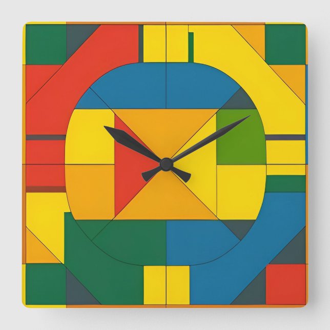Reloj Cuadrado Diseño abstracto geométrico colorido (Anverso)