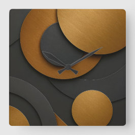 Reloj Cuadrado Diseño abstracto geométrico de lujo negro y oro