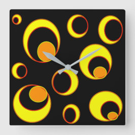 Reloj Cuadrado Diseño abstracto moderno, círculos amarillos sobre