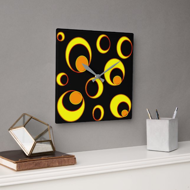 Reloj Cuadrado Diseño abstracto moderno, círculos amarillos sobre (Oficina)